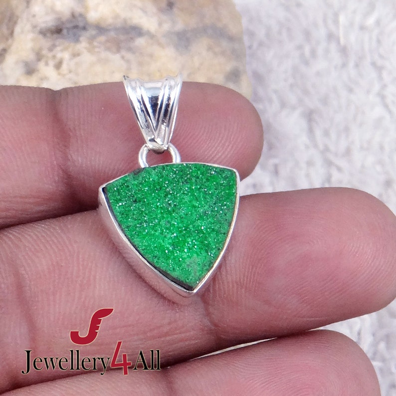 Uvarovite Druzy Genuine Uvarovite- Green Garnet Pendant Necklace Pendant Green Uvarovite Pendant Healing Stone 925 Silver Pendant