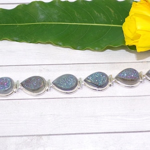 Titanium druzy Bracelets, Titanium druzy Jewelry, 925 Silver Bracelets, Teardrop Bracelet, Women Gemstone Jewelry, N71106