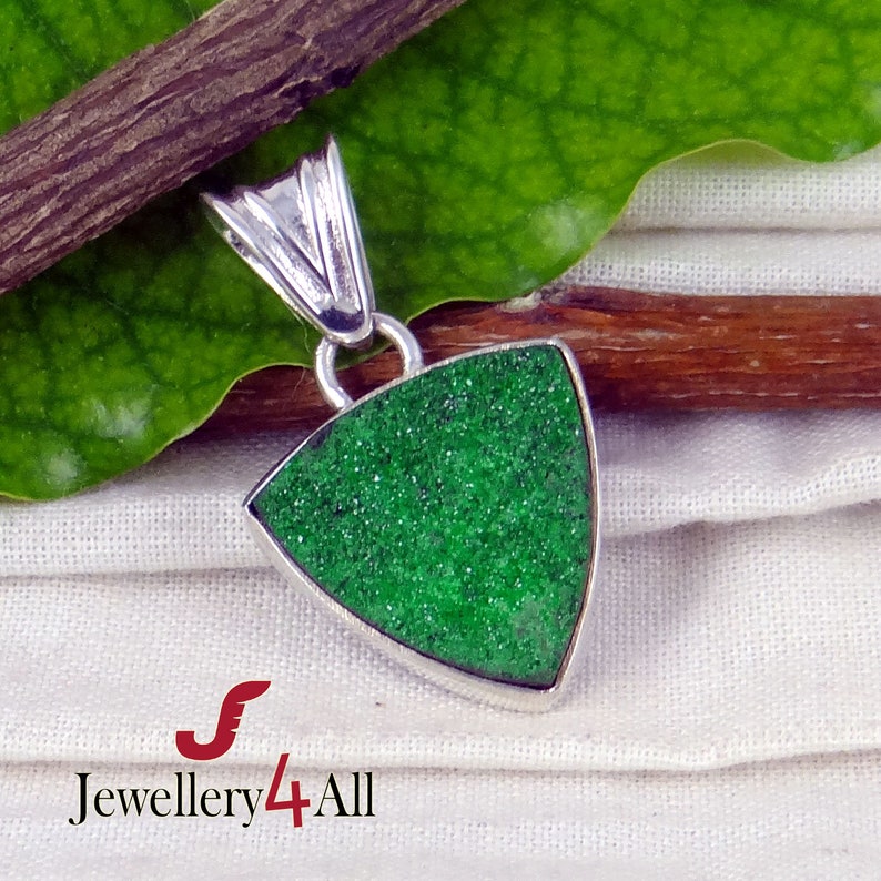 Uvarovite Druzy Genuine Uvarovite- Green Garnet Pendant Necklace Pendant Green Uvarovite Pendant Healing Stone 925 Silver Pendant