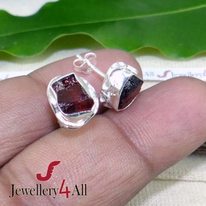 Raw Garnet Gemstone Stud Earring, Solid 925 Silver Stud Earring, January Birthstone, Garnet Raw Gemstone Jewelry, Gift For Her, Sale Idea-K7