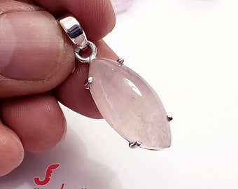 Pendentif En Argent 925 Et Quartz Rose Naturel - Fait Main - Longueur 2,5 Pouces