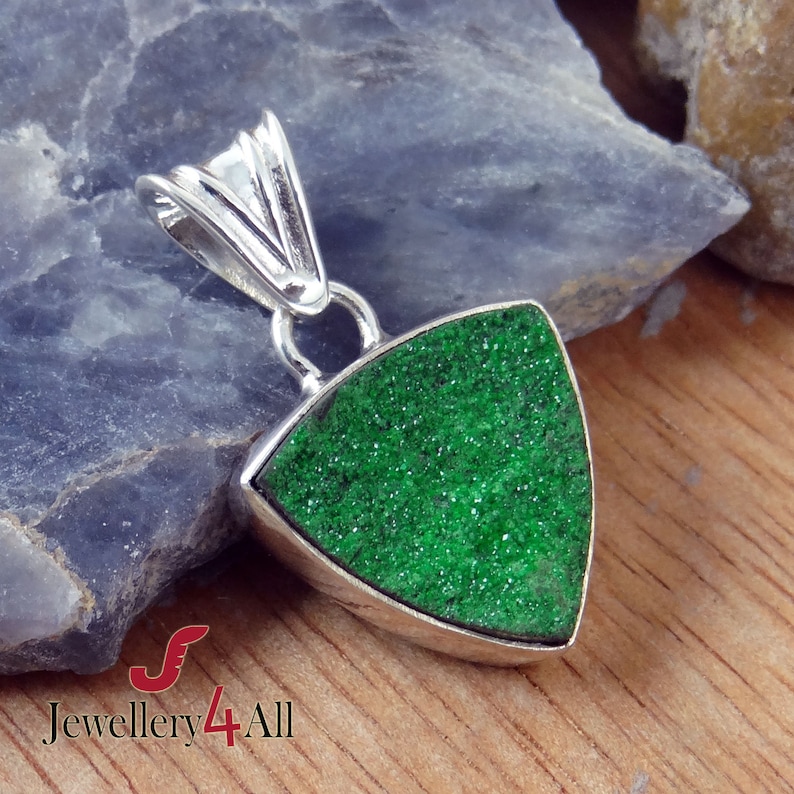 Uvarovite Druzy Genuine Uvarovite- Green Garnet Pendant Necklace Pendant Green Uvarovite Pendant Healing Stone 925 Silver Pendant