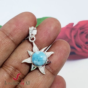 Larimar Pendant: Solid 925 Sterling Silver Sunburst Design