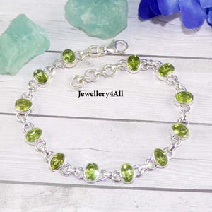 Faceted Peridot Bracelet in 925 Sterling Silver, August Birthstone Jewelry, Lobster Claw Clasp, Gift For Men & Women, Gift for Her, R5118