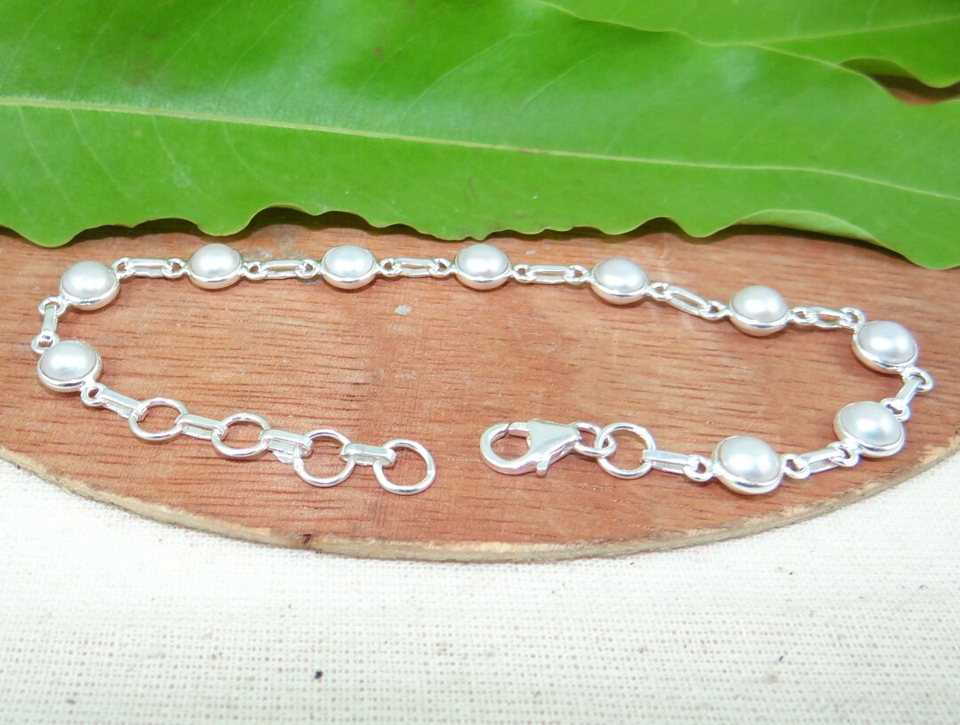 Freshwater Pearl Bracelet, 925 Silver Bracelet, Bezel
