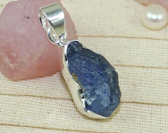 Raw Tanzanite Sterling Silver Pendant – Rough Gemstone, Birthstone