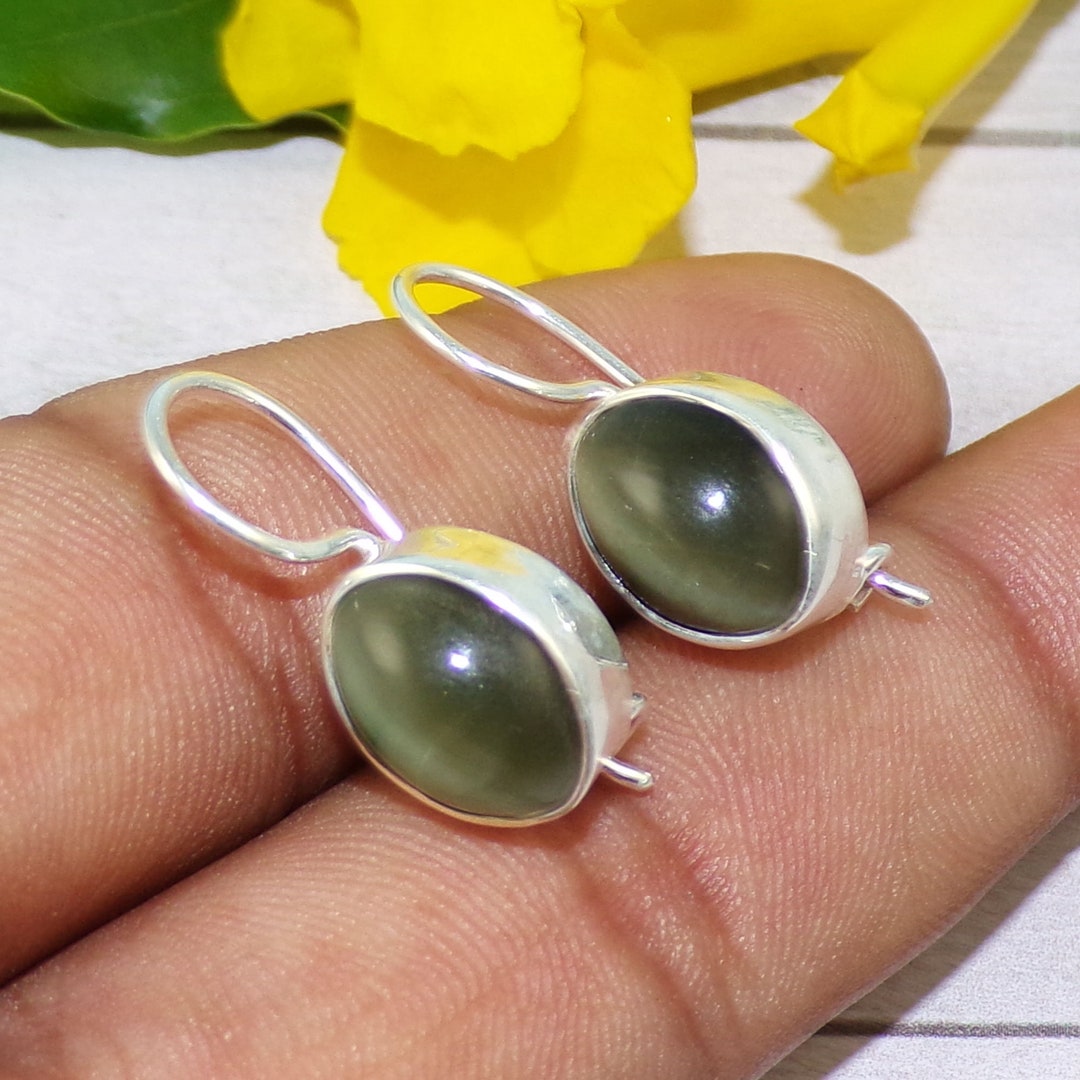 Oval Cat's Eye Earrings, Cat's Eye Jewelry, Solid 925 Silver Earring ...