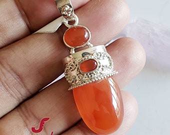 Cabochon Carnelian Pendant, Solid 925 Silver Carnelian Pendant, Carnelian Necklace Pendant, Massive Carnelian Gemstone, Gift For Her Sale k3