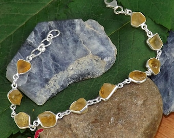 Raw Citrine Bracelet: Handmade Sterling Silver Bezel Bracelet