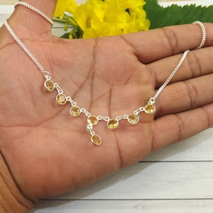 Genuine Citrine Necklace, Curb Chain Necklace, Citrine Necklace, Lobster Claw, 92.5% Sterling Silver Necklace, Gift For Her, M111101
