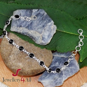 Black Onyx Bracelet, 925 Sterling Silver Bracelet, Black Bracelet, Gift Her Onyx Jewelry, Adjustable Bracelet, Handmade Bracelet, Gifts- L65