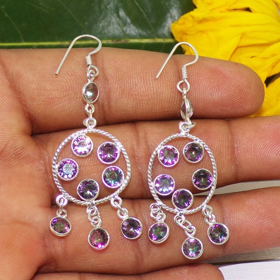 Boucles d'oreilles pendantes faites main en argent sterling 925 perles