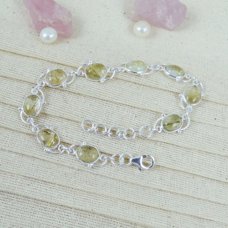 Rutilated Quartz Bracelet Classic Simple Bezel Set Bracelet Gift K31611 Dinty Bracelet Golden Rutile Bracelet Solid 925 Silver Bracelet