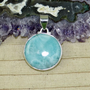 Round Larimar Pendant, Solid 925 Silver Pendant, Handmade Pendant, Larimar Jewelry, Larimar Necklace, Larimar Gemstone, Gift For HerJ7172101