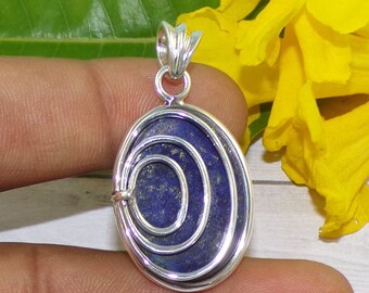 Authentic Lapis Lazuli Pendant, Blue Gemstone Handmade Pendant, 925 Sterling Silver Pendant, Healing Crystal Pendant, Birthday Gift, P42213