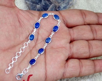 Lapis Lazuli 925 Sterling Silber Armband, verstellbare Lünette Set
