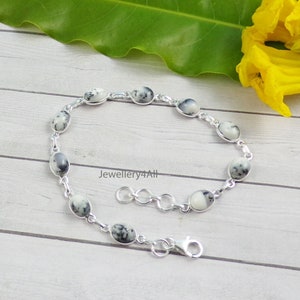 Dendritic agate Bracelets,  Dendritic agate Jewelry, Bezel Bracelets, Solid 925 Silver Bracelet, Artisan Jewellery, For Her, F52126