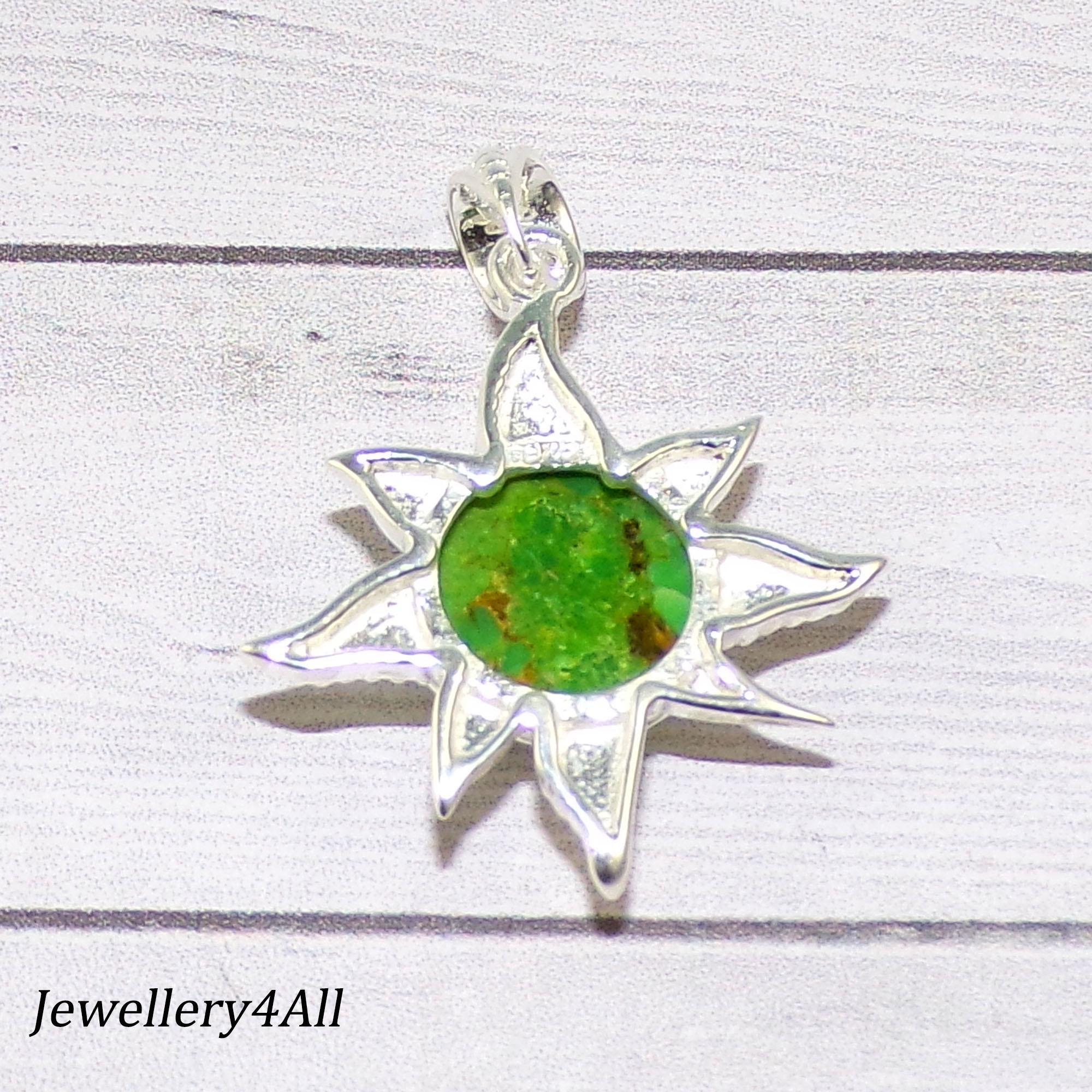 フラワーターコイズペンダント、ハンドメイド925スターリングシルバー