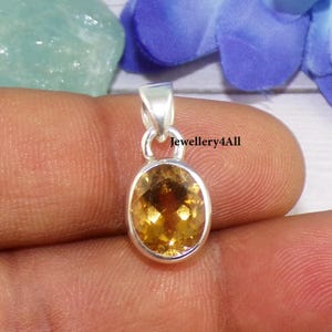 Handmade Oval Citrine Pendant: 925 Sterling Silver Birthstone Necklace