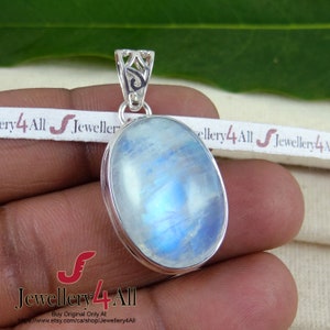 Rainbow Moonstone Pendant, Solid 925 Sterling Silver Pendant, Deep Blue Fire Moonstone Pendant, Rainbow Moonstone Necklace Pendant, Gift- K6