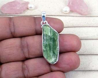 Green Kyanite Pendant, Solid 925 Sterling Silver Pendant, Raw Green Kyanite, Handmade Pendant, Kyanite Jewellery, Ready To Ship, ADBB696-K53