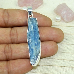 AAA  Rough Kyanite Pendant- Raw Blue Kyanite Pendant, 925 Sterling Silver Pendant, Rough Pendant- Healing Stone- 12x48MM, For Her, L061619