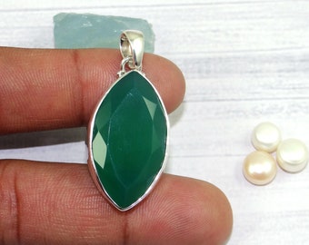 Ciondolo Fatto A Mano In Onice Verde – Pietra Naturale, Argento Placcato – 1,65 Pollici (D080) - Foto 2