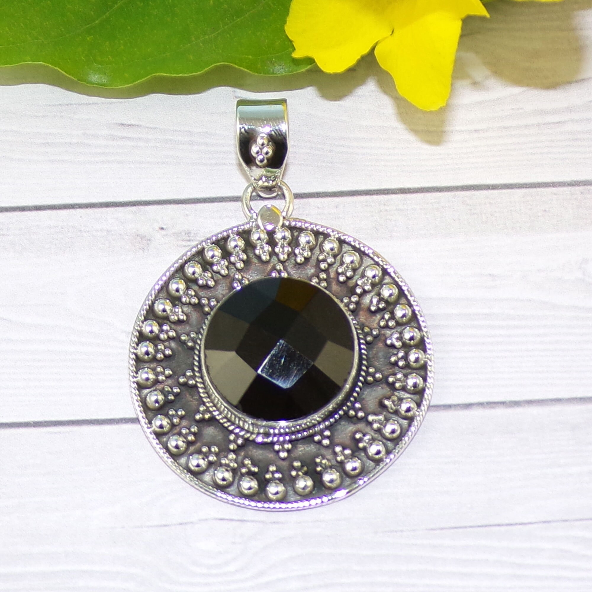 Faceted Black Onyx Pendants, Black Onyx Jewelry, 925