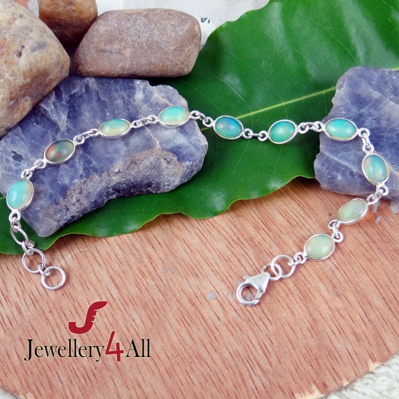 エチオピアンオパールブレスレット：925スターリングシルバーの繊細な