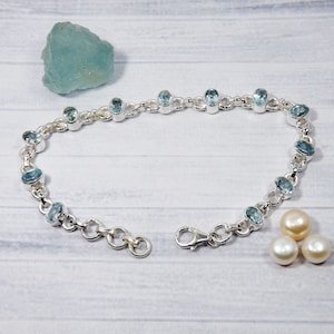 Oval Blue Topaz Bracelet, Solid 925 Silver Bracelet, Blue Topaz Bracelet, Adjustable Bracelet, Lobster Claw, Blue Topaz Jewelry, M31419