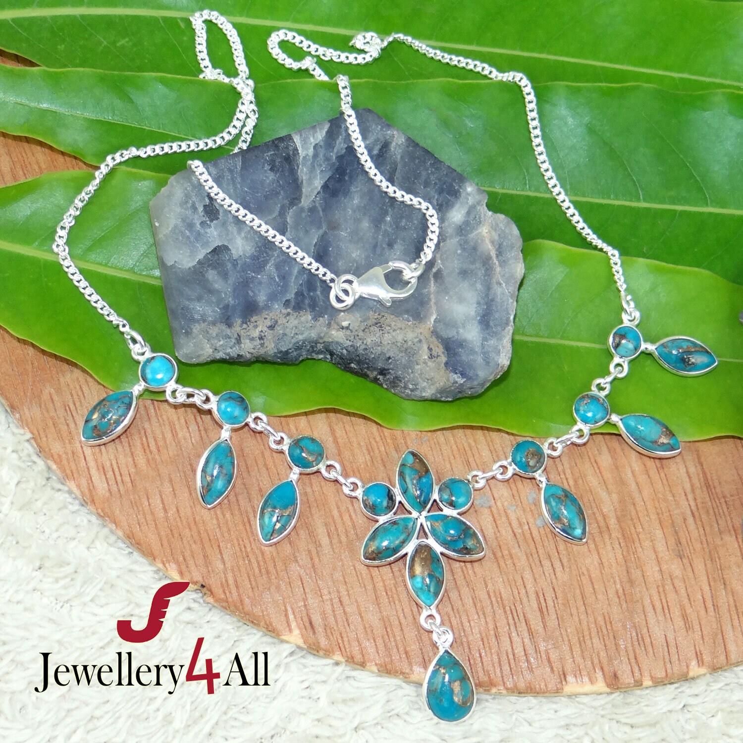 Blue Copper Turquoise Necklace 925 Sterling Silver Necklace Etsy