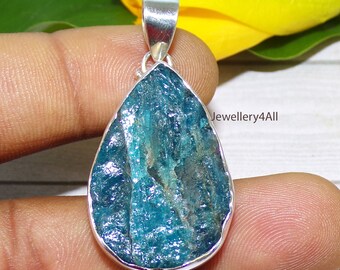 Rough Blue Apatite Pendant, 925 Sterling Silver