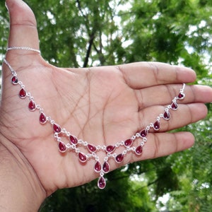Cabochon Garnet Necklace, January Birthstone Necklace, Curb Chain Necklace, Bezel Necklace, Garnet Dainty Necklace, Gift For Her, J70405