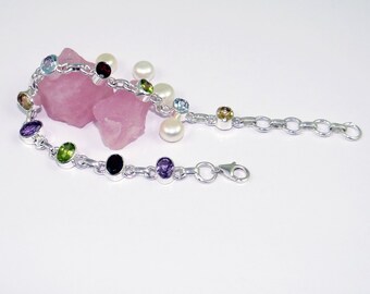 ブレスレット LANARCHIVE water stone bracelet Birthstone Bracelet, Solid 925 Silver Bracelet, Lobster Claw