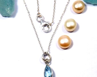 ブルートパーズ スターリングシルバーネックレス：ベゼルセット