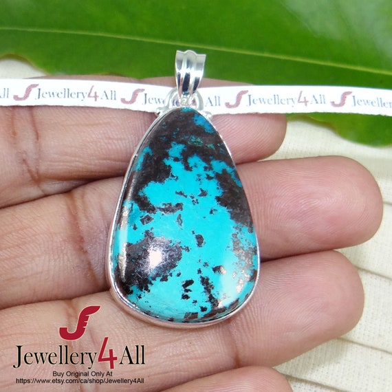 Pendentif Hématite Sur Chrysocolle 15,75g - Argent 925 - Pierre Naturelle - Neuf