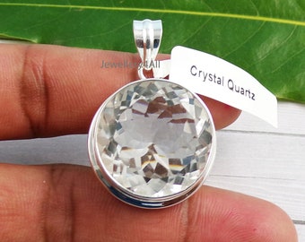 Huge Crystal Quartz Pendant, Solid 925 Silver Pendant, Faceted Clear Quartz Pendant, Big Quartz Pendant, Clear Quartz Pendants, N30611