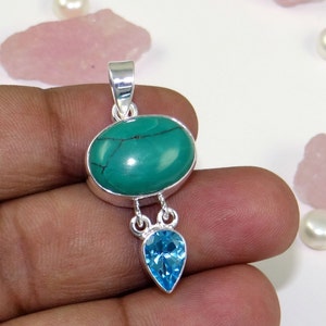 Tibet Türkis Anhänger, Blautopas Anhänger, 925 Sterling Silber Anhänger, handgemachter Anhänger, Türkis Schmuck, versandfertig, Sale, J10111