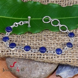 Lapis Lazuli Bracelet, Blue Bracelet, Toggle Bracelet, 925 Silver Bracelet, Gift For Her, 7mm Round Bracelet, Lapis Jewellery, Gift Ideas K2
