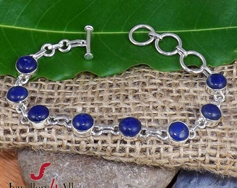 Lapis Lazuli Bracelet, Blue Bracelet, Toggle Bracelet, 925 Silver Bracelet, Gift For Her, 7mm Round Bracelet, Lapis Jewellery, Gift Ideas K2