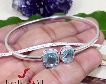 Blue Topaz Sterling Silver Bangle: Handmade Cuff Bracelet