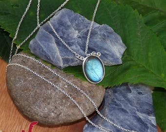 Dainty Labradorite Necklace, Blue Flash Labradorite, Gemstone Necklace, Sterling Silver Necklace, For Her Necklace, Fiery Labradorite, Gifts