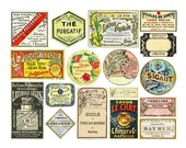 17 Pcs French Apothecary, Antique Chemist, Pharmacy, Druggist, Tonics Perfume Labels, 1 Digital Sheet, Vintage Bathroom Decoration, 849b