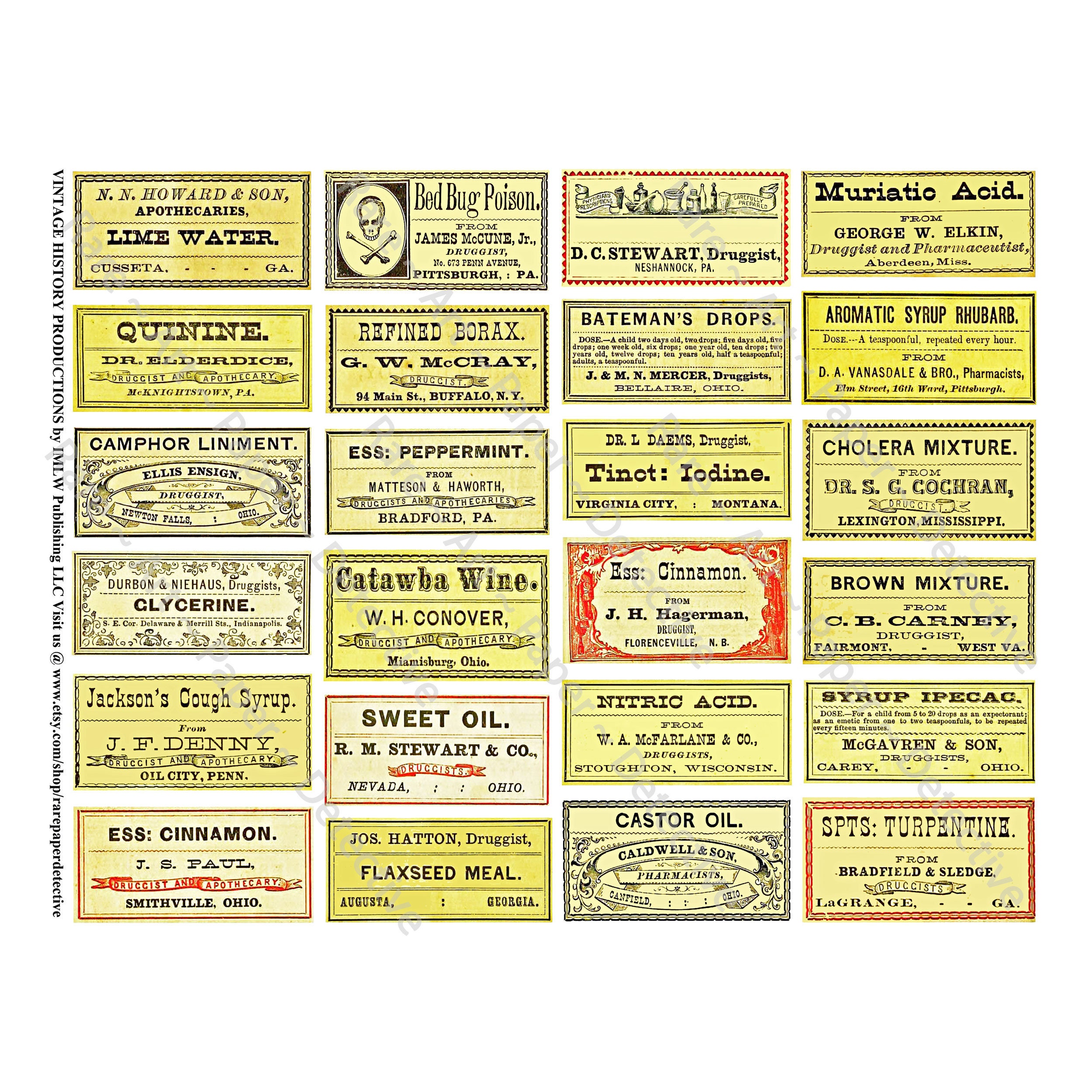 薬局引き出しラベル、印刷可能なシート 4 枚、薬棚の装飾