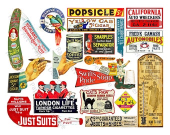 General Store Signs, Advertising Sign Illustrations, Rustic Antique Junk Journals, Old Fashioned Country Store & Hardware, DIGITAL SET 795