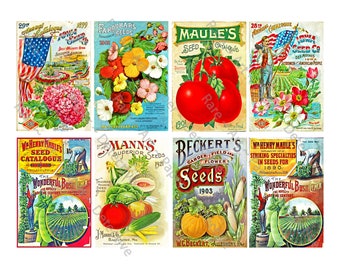 Garden Decorations, 8 Seed Packet & Antique Seed Catalog Illustrations, Farm and Garden Journals, Vintage Label Art, DIGITAL DOWNLOAD, 914