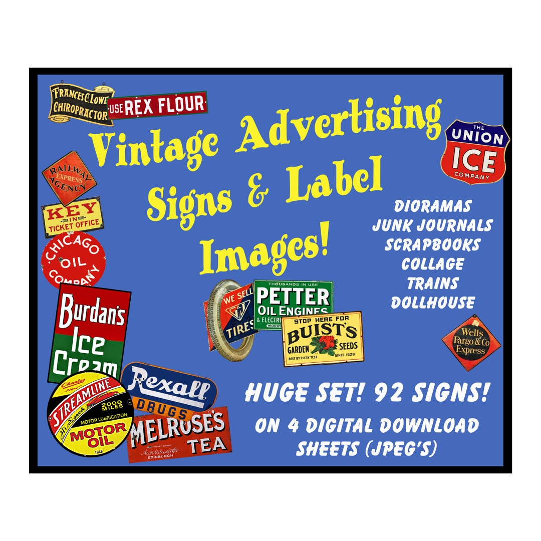 Vintage Advertising Signs, 4 DIGITAL DOWNLOAD Sheets, General Store ...