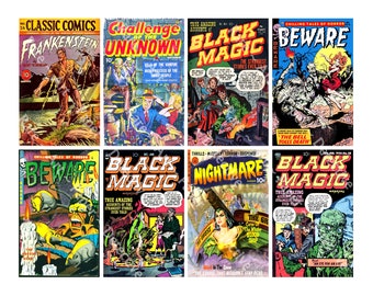 Comic Book Covers, Classic Horror Comics, Printable Halloween Décor, 2.5" x 4" Tags, DIY Projects and Décor, DIGITAL DOWNLOAD Sheet, 1165