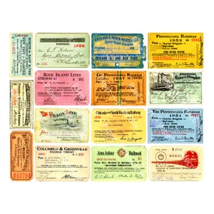 Train & Steamship Travel Passes, Steamboat Tickets, Transportation Tag, Travel Paper Ephemera Passes for Junk Journals, 1 Digital Sheet, 460