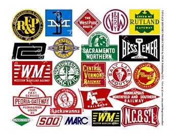 Train Heralds, Railroad Logos, Train Art Papers, Model Railroad, Railway Transportation Signs, Train Decoration Collage, DIGITAL SHEET, 179